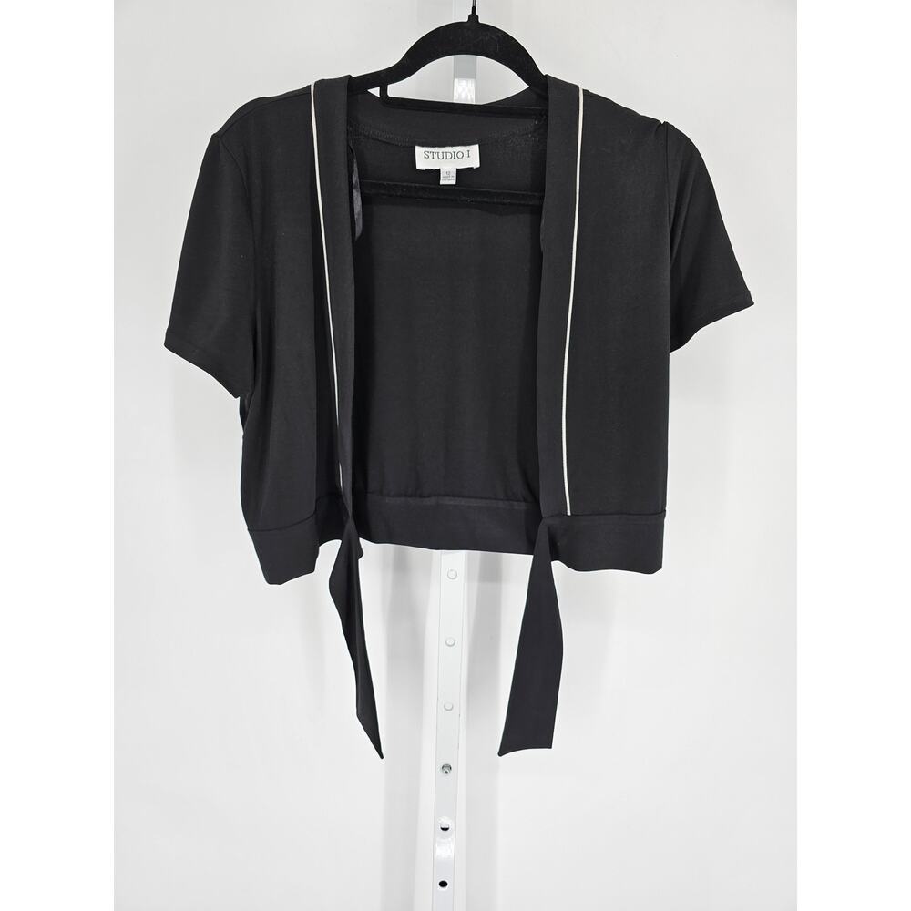 Vintage Studio I Womens Sz 12 Short Sleeve Cropped Shrug Cardigan Black NEW